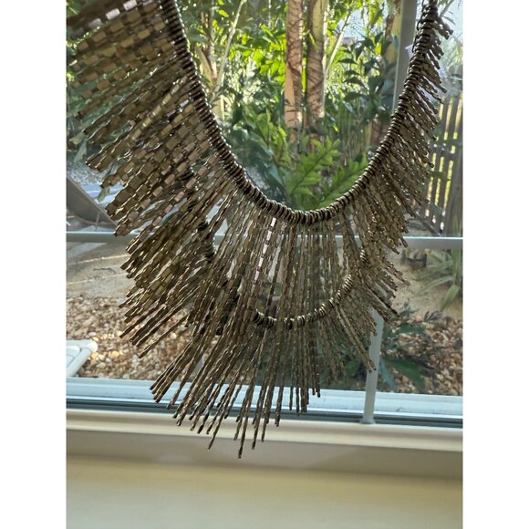 Boho Silver-Tone Fringe Statement Necklace By Coldwater Creek Bib Design - Picture 5 of 6